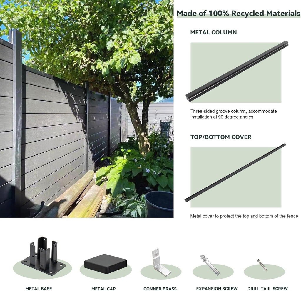 Privacy Fence Panels for Outside,6ft(W) x 6ft(H) Outdoor Privacy Panels with 1 Post,Wind Resistant Wood Plastic Composite Fencing Panels for Patio,Backyard,Garden and Swimming Pool(Grey)