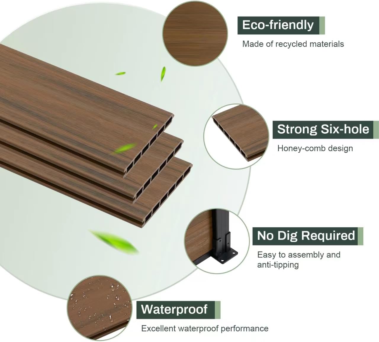 Privacy Fence Panels for Outside,6ft(W) x 6ft(H) Outdoor Privacy Panels with 1 Post,Wind Resistant Wood Plastic Composite Fencing Panels for Patio,Backyard,Garden and Swimming