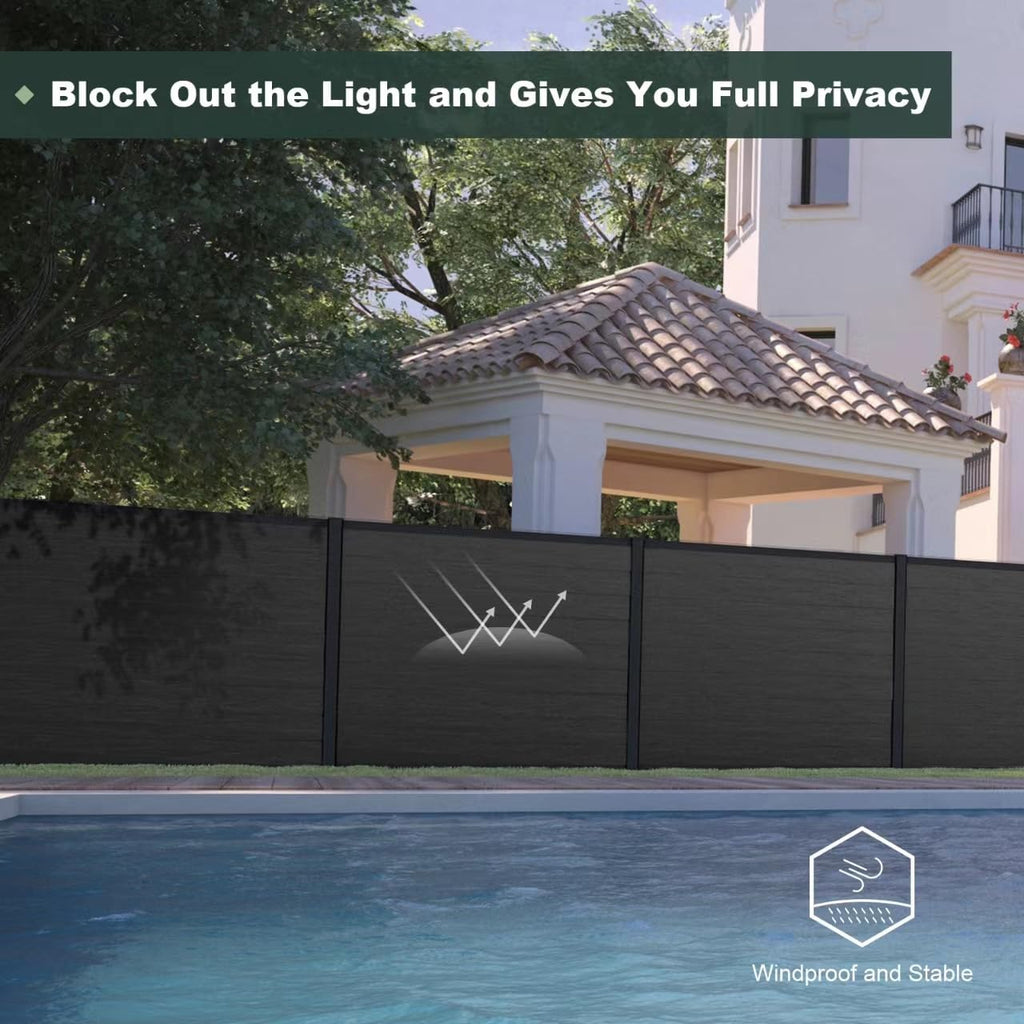 Fence Panels for Outside,6ft(W) x 6ft(H) Outdoor Privacy Panels with 1 Post,Wind Resistant Wood Plastic Composite Fencing Panels for Patio,Backyard,Garden and Swimming Pool(Black)