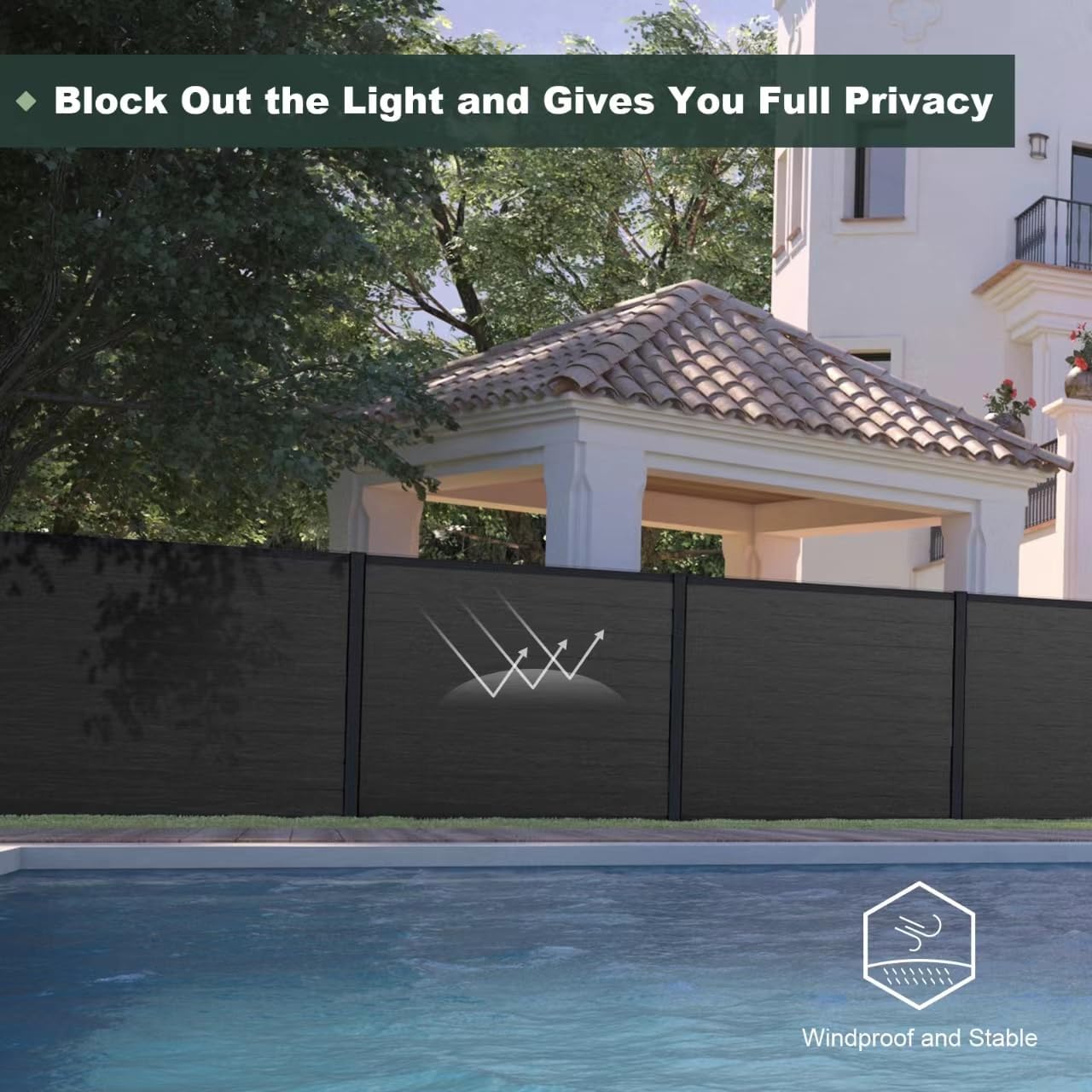 Fence Panels for Outside,6ft(W) x 6ft(H) Outdoor Privacy Panels with 1 Post,Wind Resistant Wood Plastic Composite Fencing Panels for Patio,Backyard,Garden and Swimming Pool(Black)