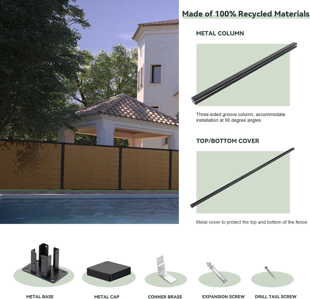 Privacy Fence Panels for Outside,6ft(W) x 6ft(H) Outdoor Privacy Panels with 1 Post,Wind Resistant Wood Plastic Composite Fencing Panels for Patio,Backyard,Garden and Swimming