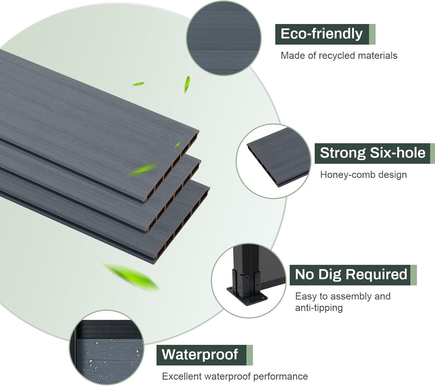 Privacy Fence Panels for Outside,6ft(W) x 6ft(H) Outdoor Privacy Panels with 1 Post,Wind Resistant Wood Plastic Composite Fencing Panels for Patio,Backyard,Garden and Swimming Pool(Grey)