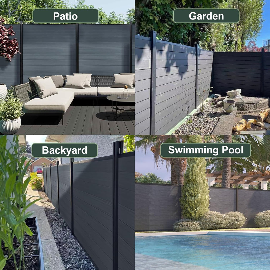 Privacy Fence Panels for Outside,6ft(W) x 6ft(H) Outdoor Privacy Panels with 1 Post,Wind Resistant Wood Plastic Composite Fencing Panels for Patio,Backyard,Garden and Swimming Pool(Grey)