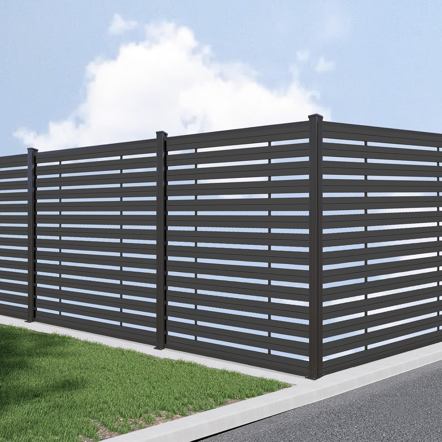 72" W x 72" H Outdoor Privacy Screens, Horizontal Lattice Air Conditioner Fence Panels, Wood Plastic Composite No Dig Decorative Fences for Pool Equipment Trash Can(Gray,1 Post)