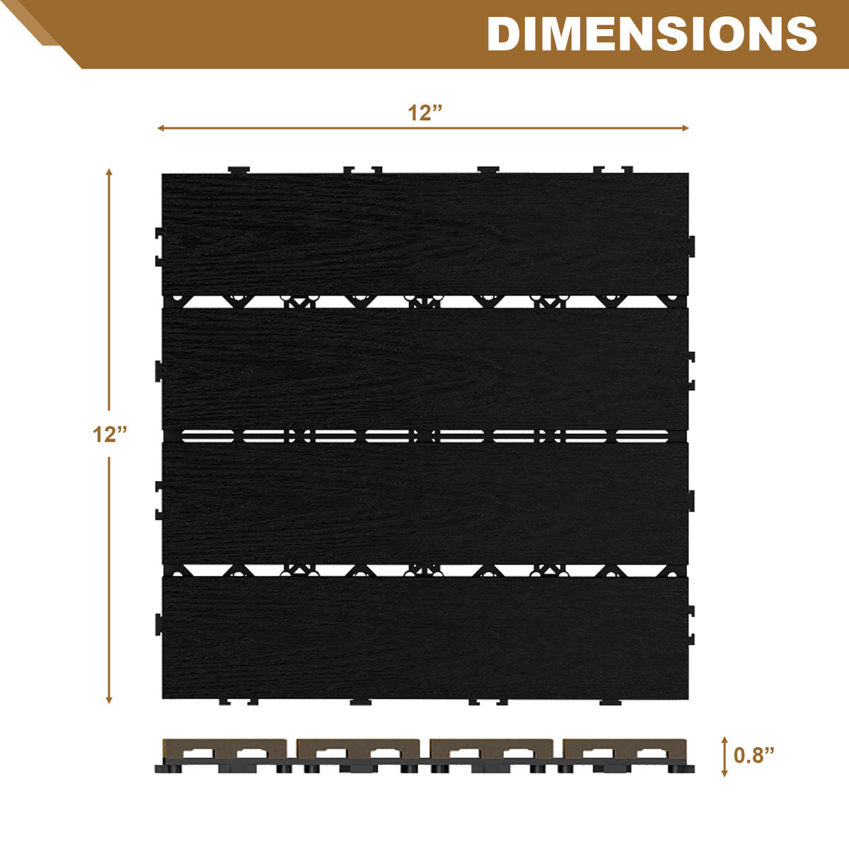 12'' X 12'' Composite Interlocking Deck Tile, Easy DIY Installation (Set Of 10)