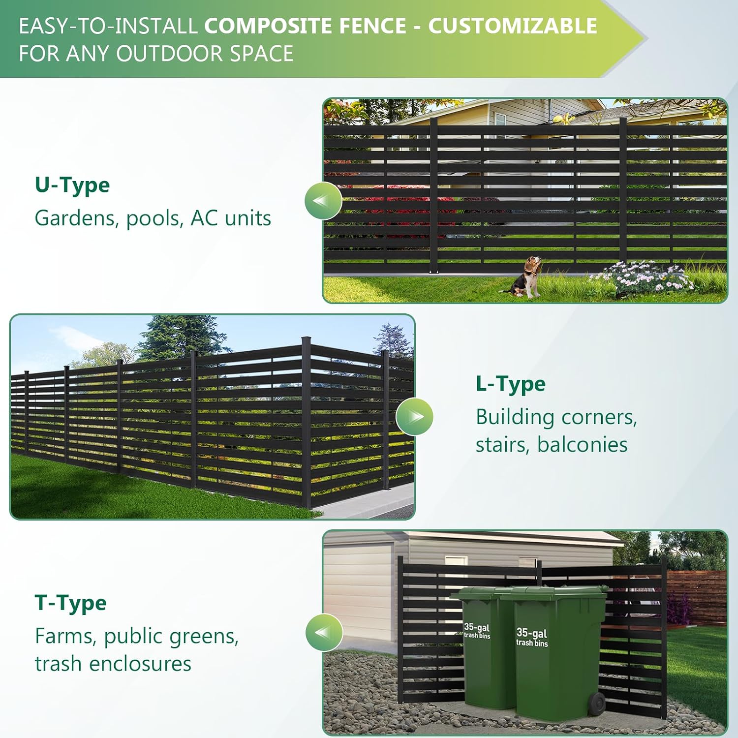 (围栏全间隔 ) 72" W x 59" H Outdoor Privacy Screens, Horizontal Lattice Air Conditioner Fence Panels, Wood Plastic Composite No Dig Decorative Fences for Pool Equipment Trash Can(Brown,1 Post)