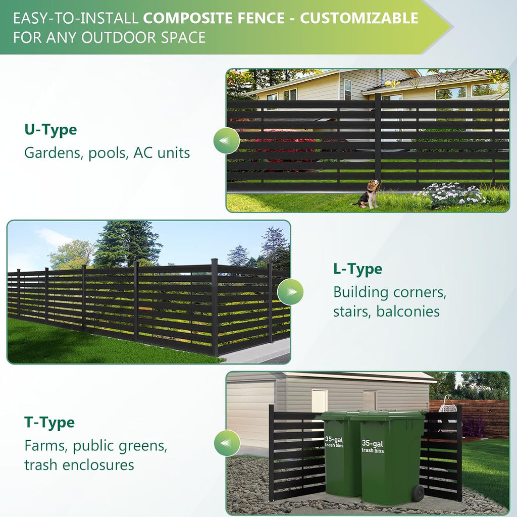 (围栏 全间隔 )Garden Fence, 72" W x 45" H Outdoor Privacy Screens Horizontal Lattice Decorative Fences Wood Plastic Composite Fence Panels No Dig for Front Yard (Gray, 1 Post)