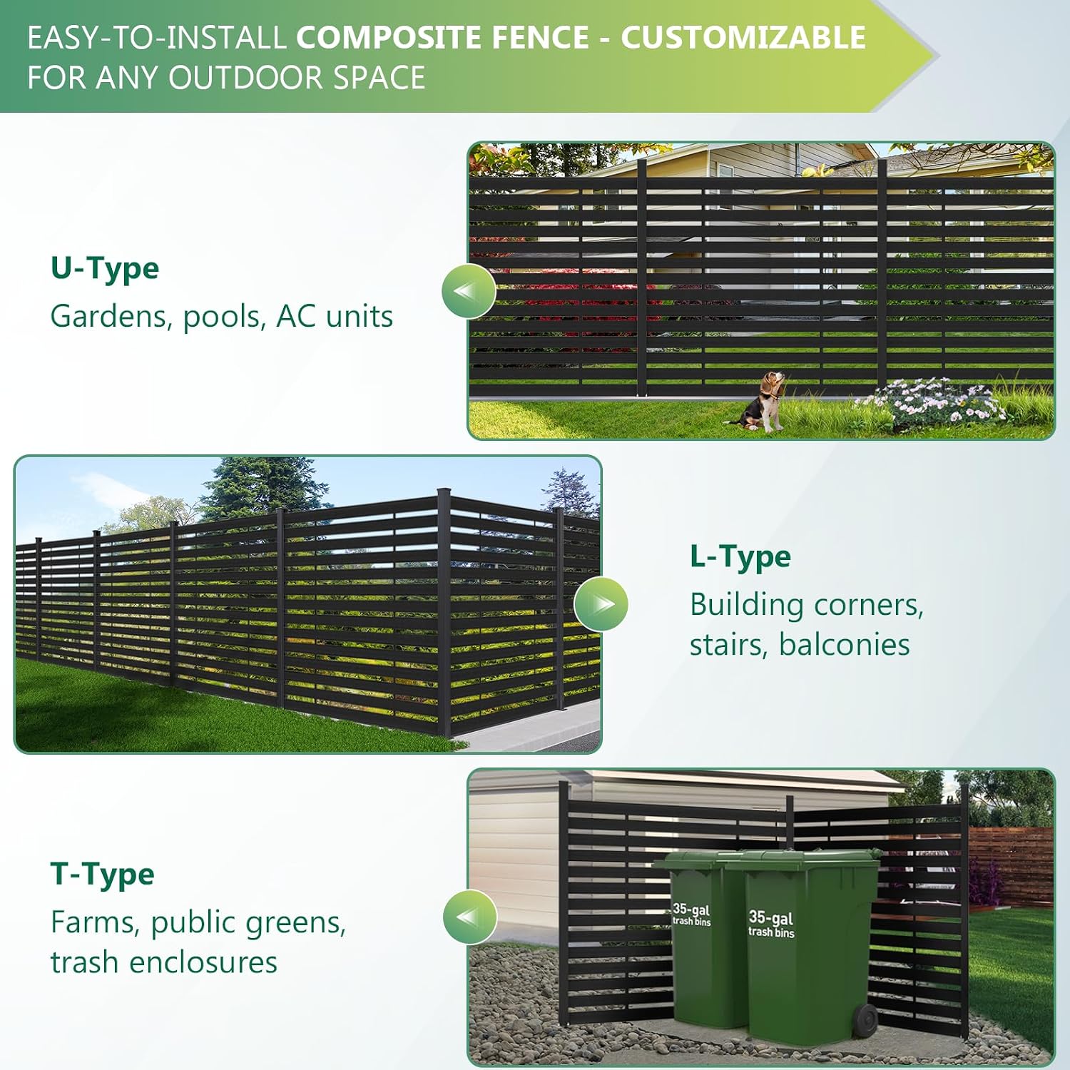 72" W x 72" H Outdoor Privacy Screens, Horizontal Lattice Air Conditioner Fence Panels, Wood Plastic Composite No Dig Decorative Fences for Pool Equipment Trash Can(Gray,1 Post)