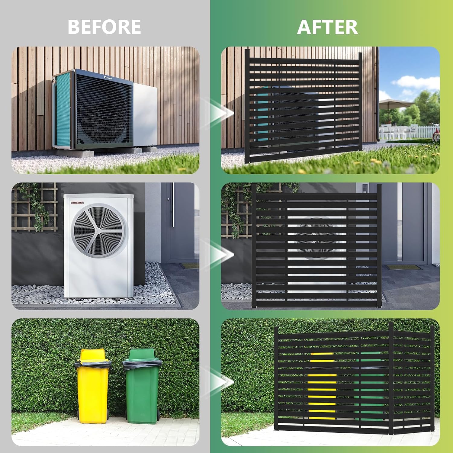 72" W x 72" H Outdoor Privacy Screens, Horizontal Lattice Air Conditioner Fence Panels, Wood Plastic Composite No Dig Decorative Fences for Pool Equipment Trash Can(Gray,1 Post)