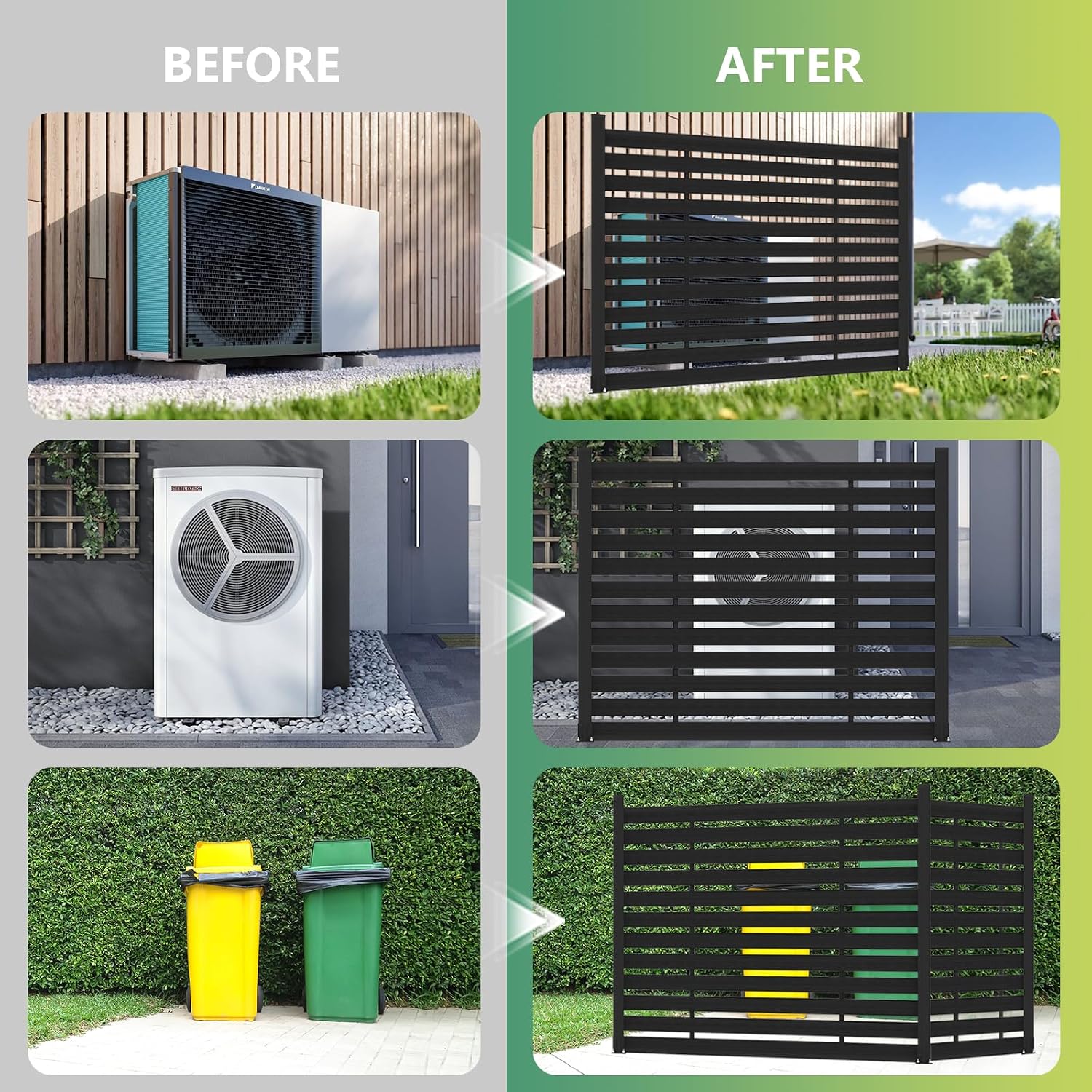 (围栏全间隔 ) 72" W x 59" H Outdoor Privacy Screens, Horizontal Lattice Air Conditioner Fence Panels, Wood Plastic Composite No Dig Decorative Fences for Pool Equipment Trash Can(Brown,1 Post)