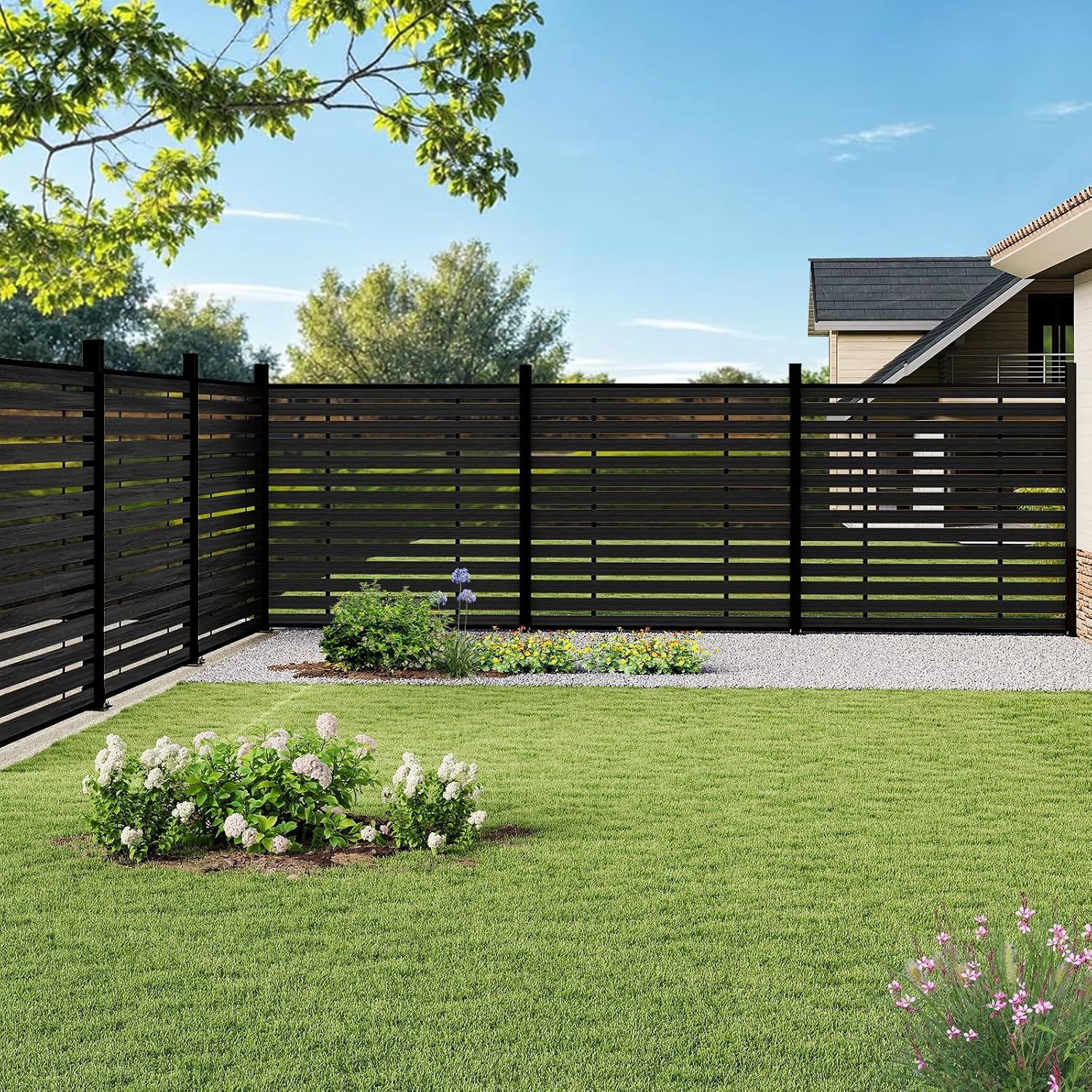 72" W x 72" H Outdoor Privacy Screens, Horizontal Lattice Air Conditioner Fence Panels, Wood Plastic Composite No Dig Decorative Fences for Pool Equipment Trash Can(Gray,1 Post)