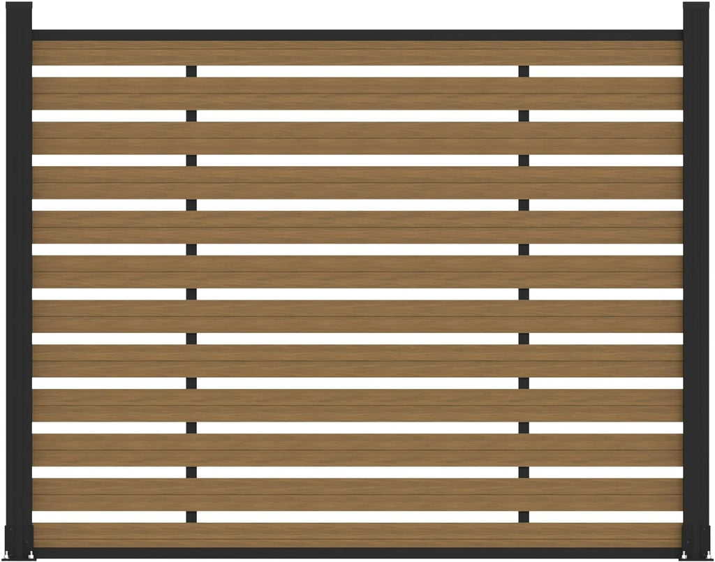 (围栏全间隔 ) 72" W x 59" H Outdoor Privacy Screens, Horizontal Lattice Air Conditioner Fence Panels, Wood Plastic Composite No Dig Decorative Fences for Pool Equipment Trash Can(Brown,1 Post)