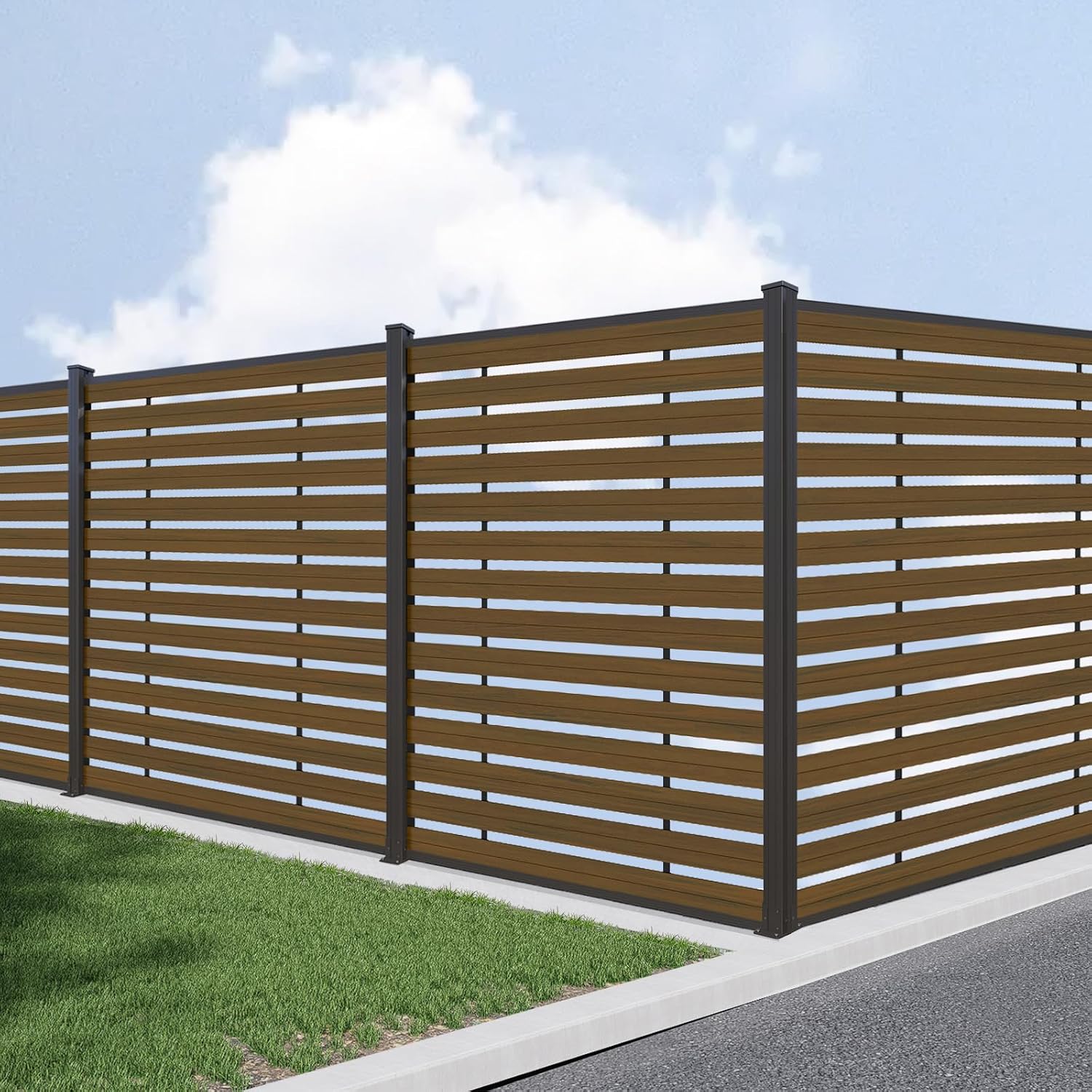 72" W x 72" H Outdoor Privacy Screens, Horizontal Lattice Air Conditioner Fence Panels, Wood Plastic Composite No Dig Decorative Fences for Pool Equipment Trash Can(Gray,1 Post)