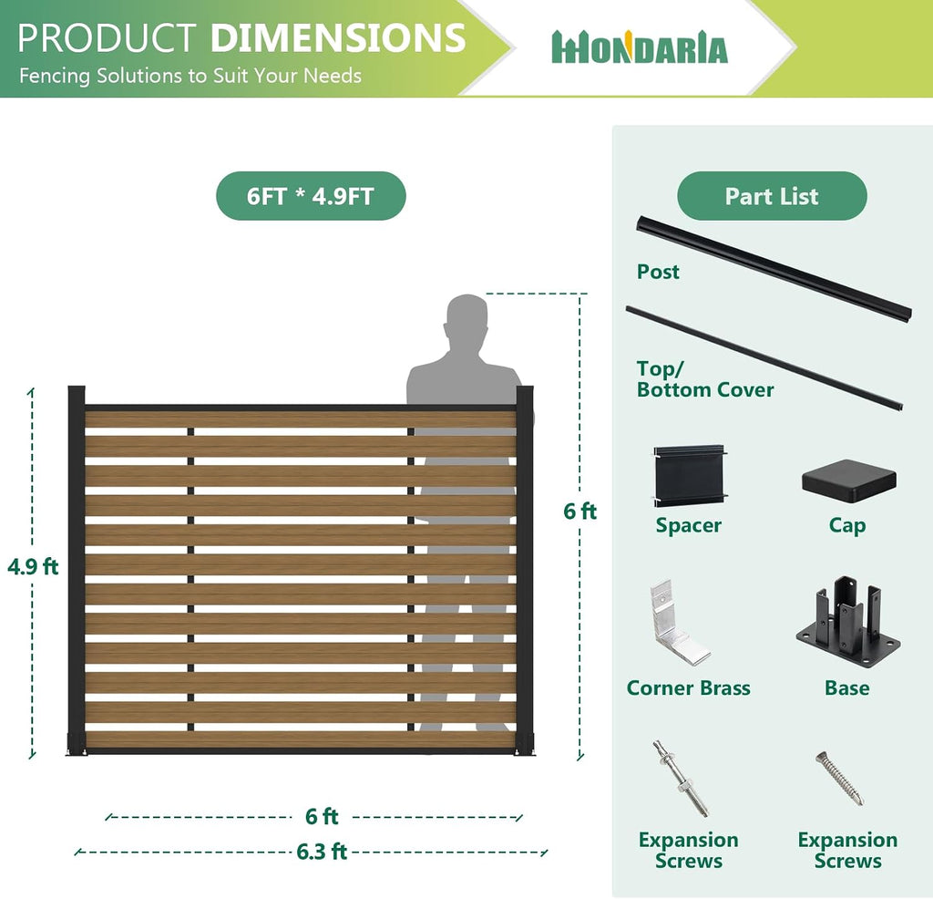 (围栏全间隔 ) 72" W x 59" H Outdoor Privacy Screens, Horizontal Lattice Air Conditioner Fence Panels, Wood Plastic Composite No Dig Decorative Fences for Pool Equipment Trash Can(Brown,1 Post)