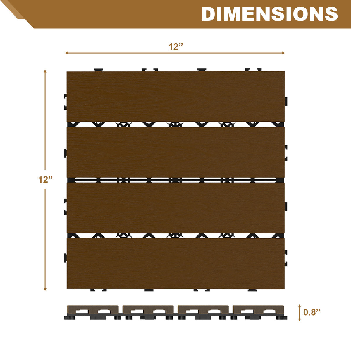 12'' X 12'' Composite Interlocking Deck Tile, Easy DIY Installation (Set Of 10)
