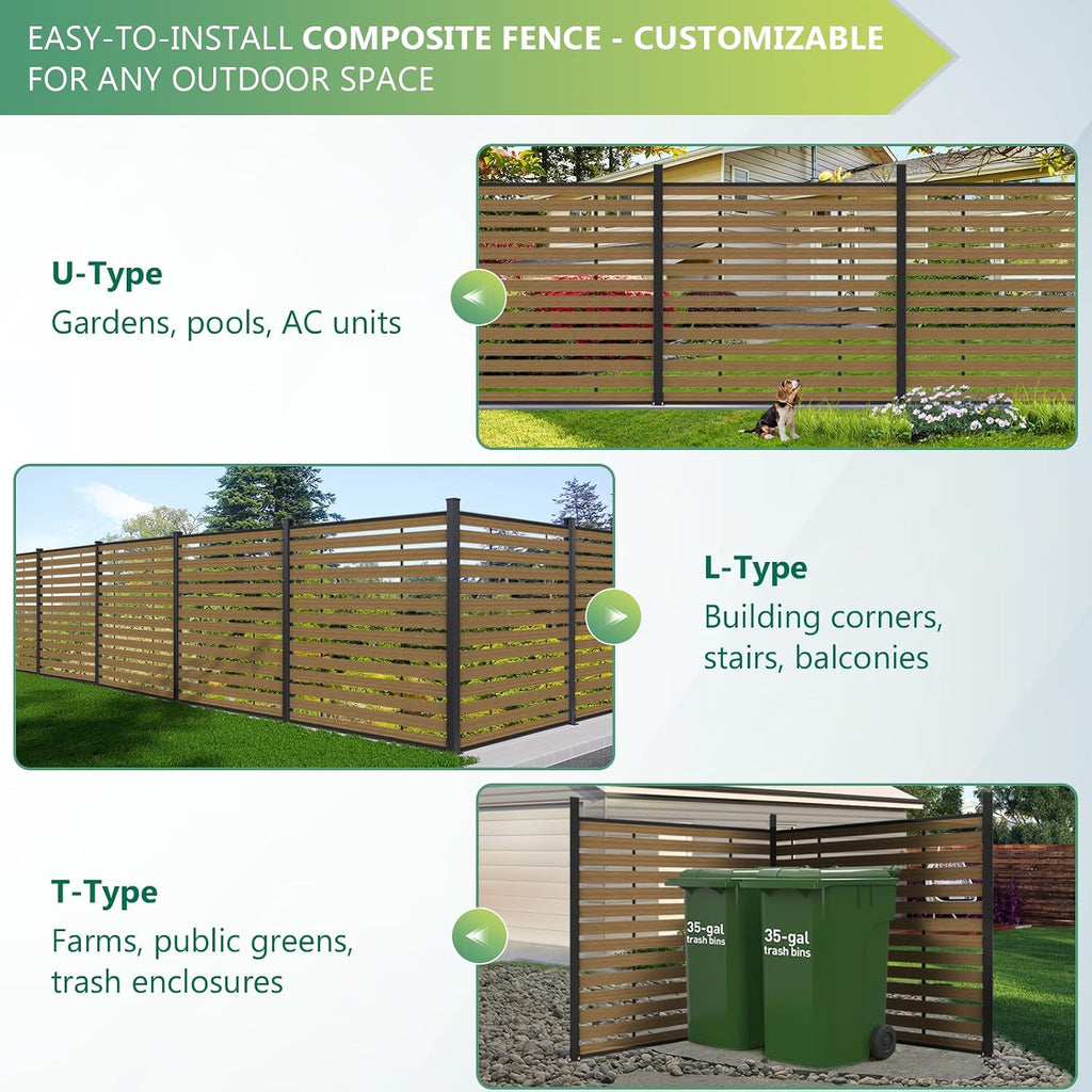 72" W x 72" H Outdoor Privacy Screens, Horizontal Lattice Air Conditioner Fence Panels, Wood Plastic Composite No Dig Decorative Fences for Pool Equipment Trash Can(Gray,1 Post)