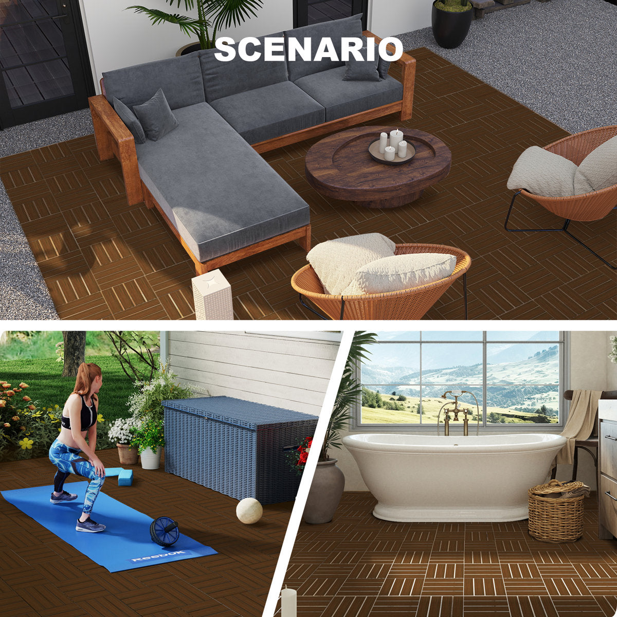 12'' X 12'' Composite Interlocking Deck Tile, Easy DIY Installation (Set Of 10)