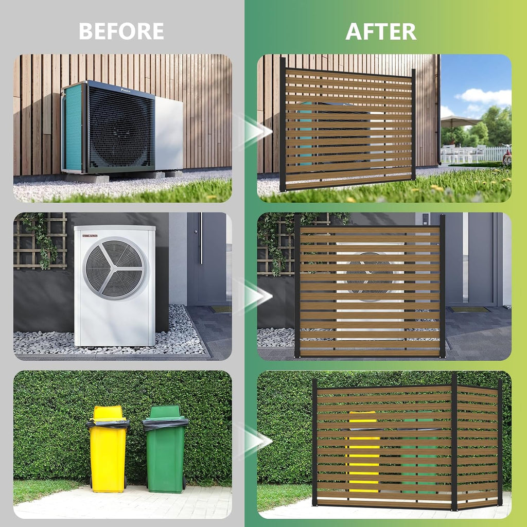 72" W x 72" H Outdoor Privacy Screens, Horizontal Lattice Air Conditioner Fence Panels, Wood Plastic Composite No Dig Decorative Fences for Pool Equipment Trash Can(Gray,1 Post)