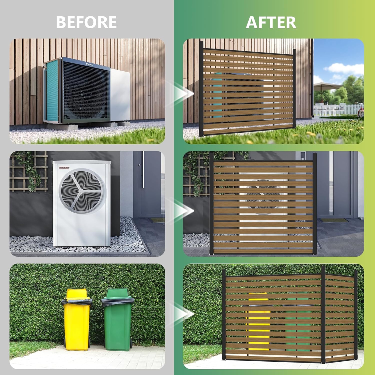 72" W x 72" H Outdoor Privacy Screens, Horizontal Lattice Air Conditioner Fence Panels, Wood Plastic Composite No Dig Decorative Fences for Pool Equipment Trash Can(Gray,1 Post)