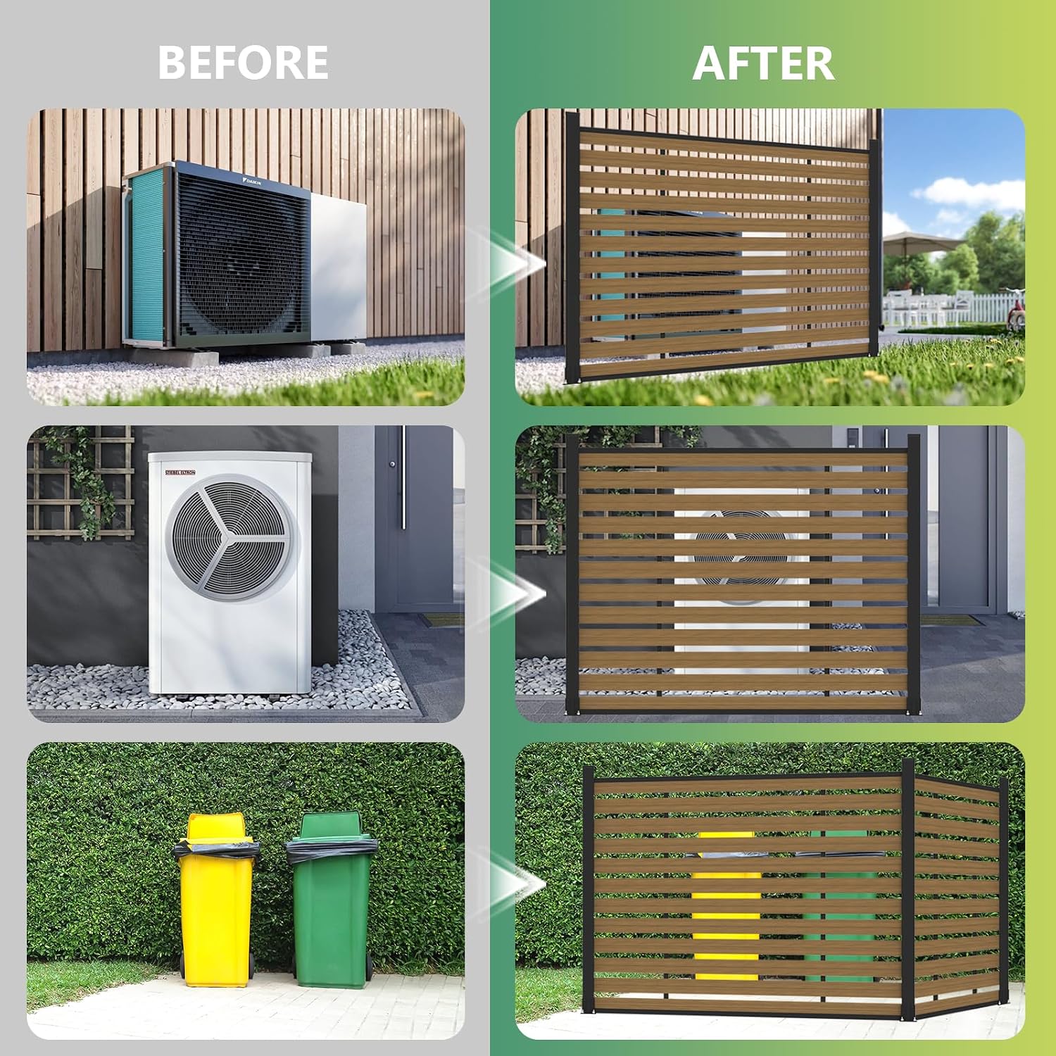 (围栏全间隔 ) 72" W x 59" H Outdoor Privacy Screens, Horizontal Lattice Air Conditioner Fence Panels, Wood Plastic Composite No Dig Decorative Fences for Pool Equipment Trash Can(Brown,1 Post)