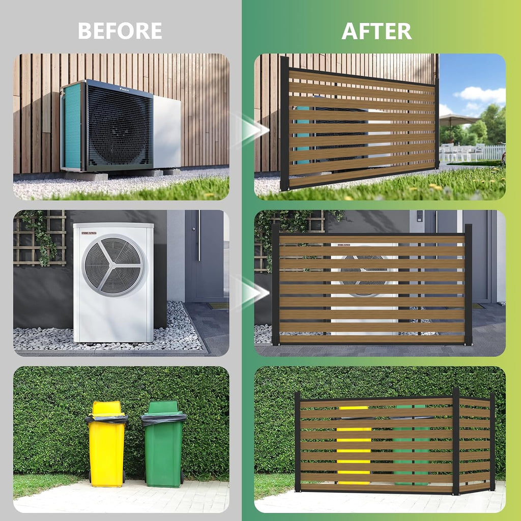 (围栏 全间隔 )Garden Fence, 72" W x 45" H Outdoor Privacy Screens Horizontal Lattice Decorative Fences Wood Plastic Composite Fence Panels No Dig for Front Yard (Gray, 1 Post)