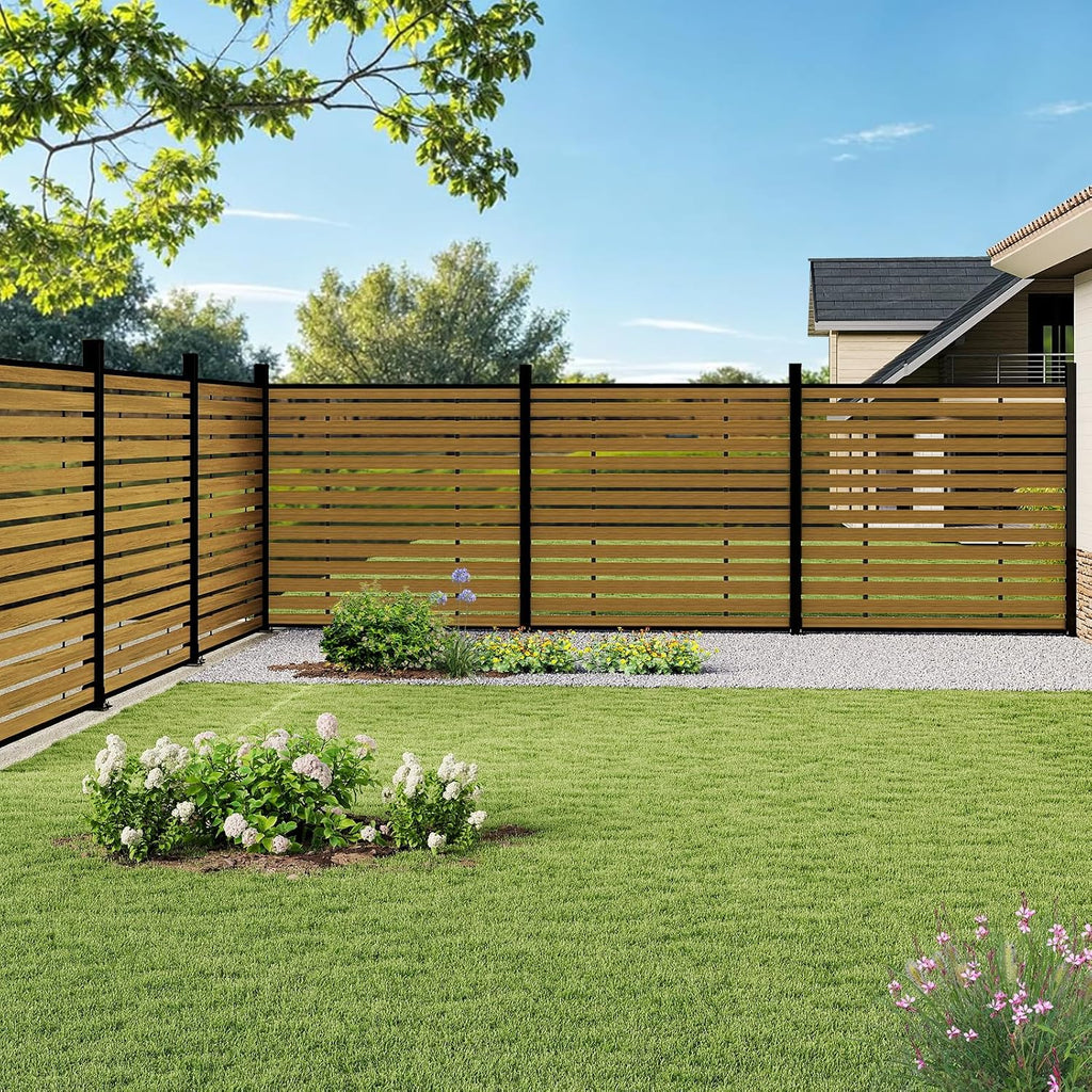 72" W x 72" H Outdoor Privacy Screens, Horizontal Lattice Air Conditioner Fence Panels, Wood Plastic Composite No Dig Decorative Fences for Pool Equipment Trash Can(Gray,1 Post)