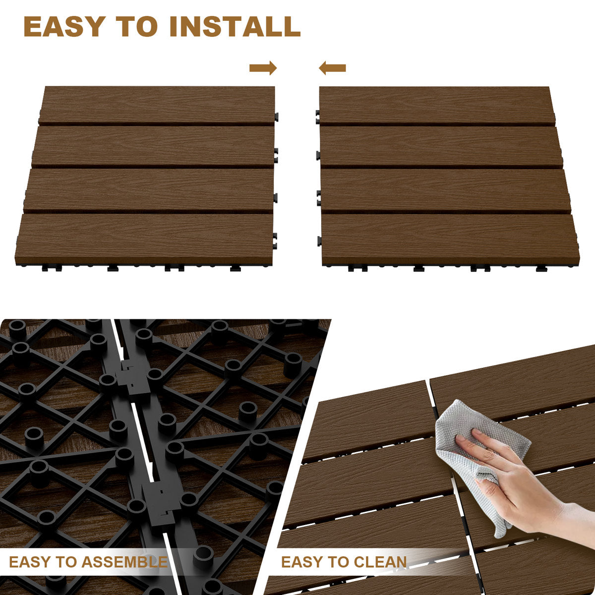 12'' X 12'' Composite Interlocking Deck Tile, Easy DIY Installation (Set Of 10)