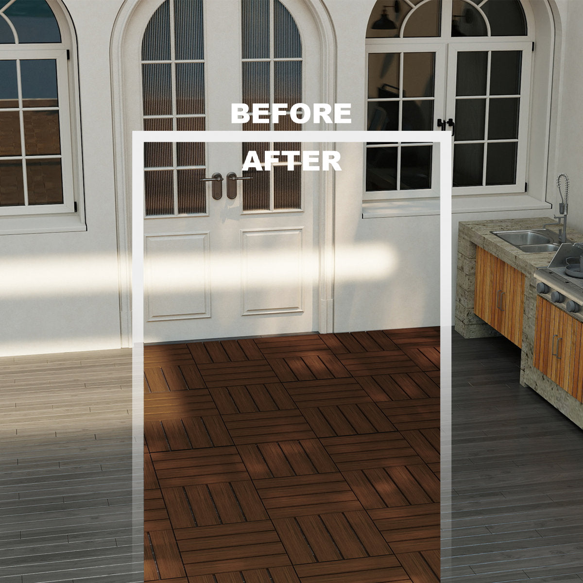 12'' X 12'' Composite Interlocking Deck Tile, Easy DIY Installation (Set Of 10)
