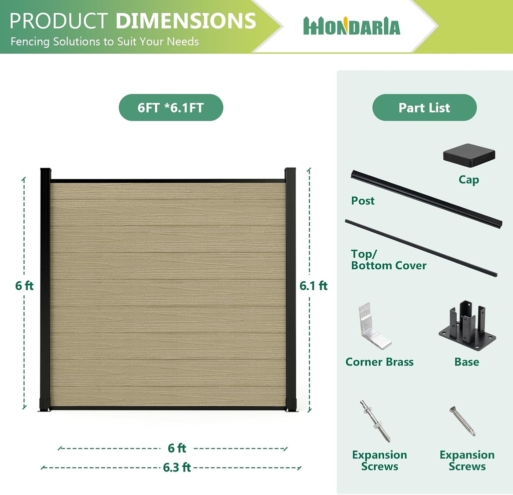 Composite Privacy Fence-Grained Finish(with 6ft ground post)
