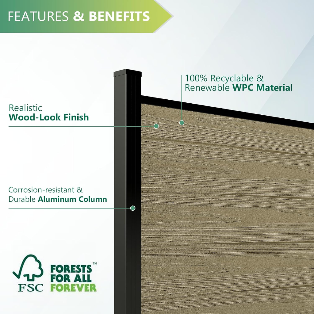 Composite Privacy Fence-Grained Finish(with 6ft ground post)