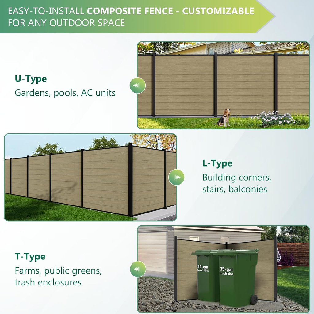 Composite Privacy Fence-Grained Finish(with 6ft ground post)
