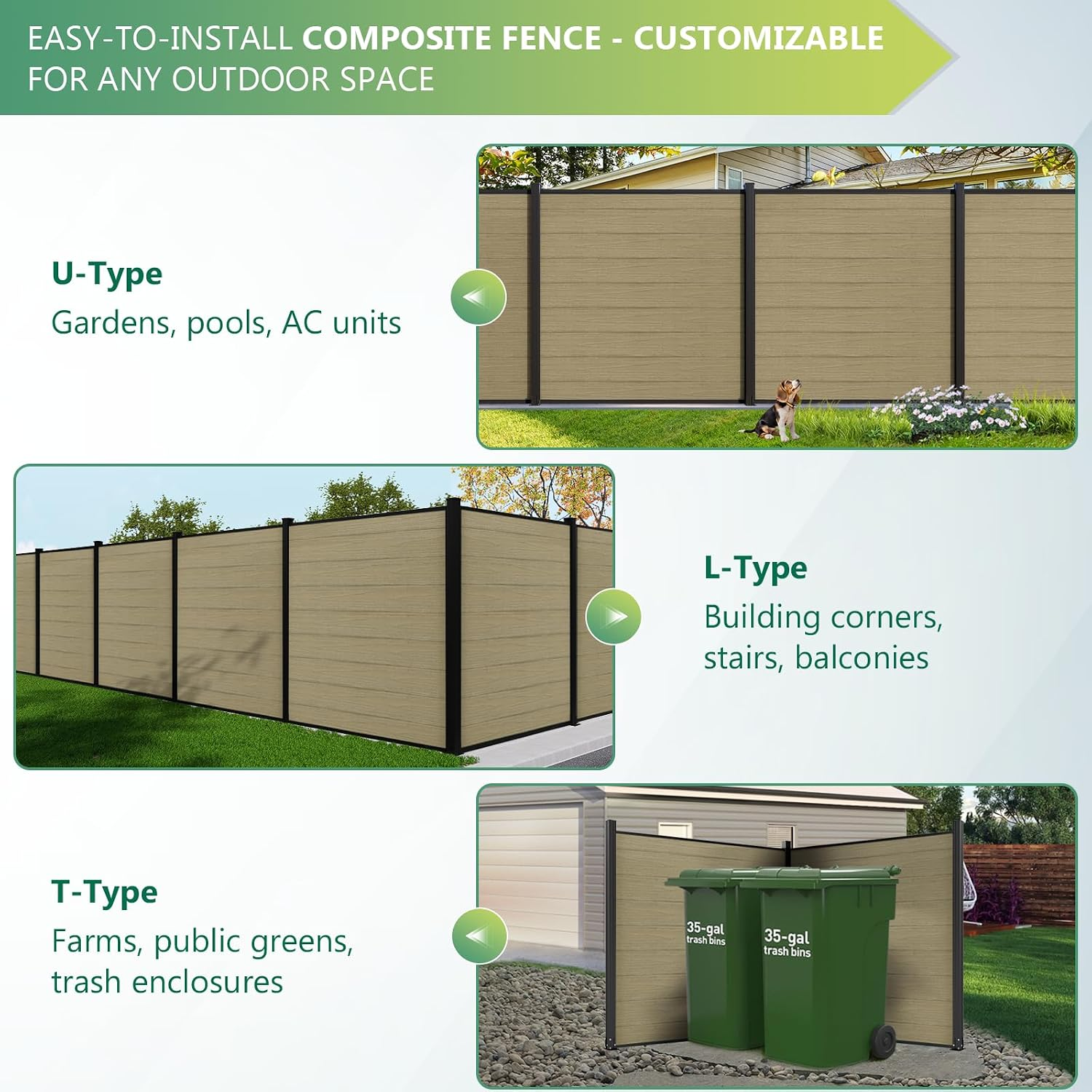 Composite Privacy Fence-Grained Finish(with 6ft ground post)
