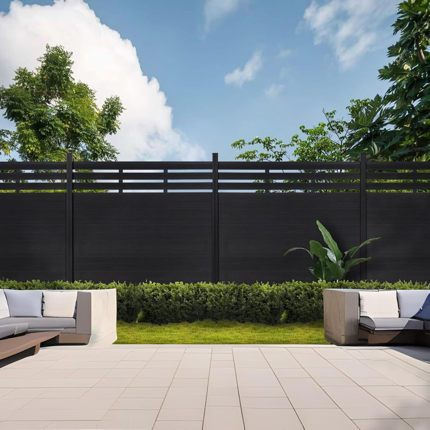 Modern Garden Lattice Top Composite Privacy Fence – Grained Finish with 6ft Ground Post