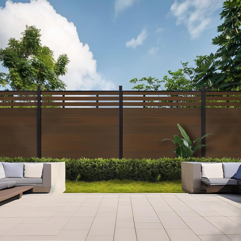 Modern Garden Lattice Top Composite Privacy Fence – Grained Finish with 6ft Ground Post