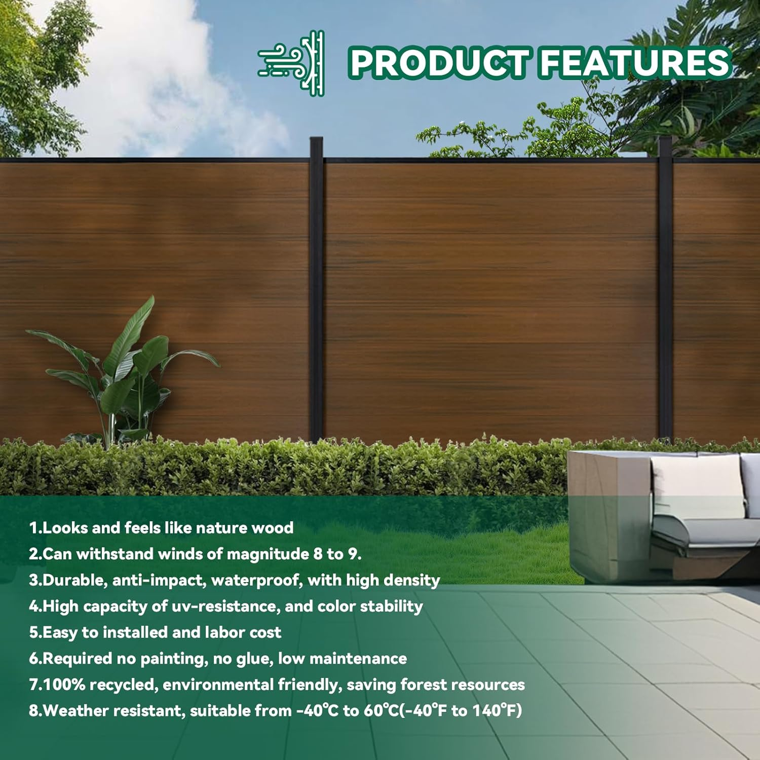 Modern Garden Lattice Top Composite Privacy Fence – Grained Finish with 8ft Inground Post