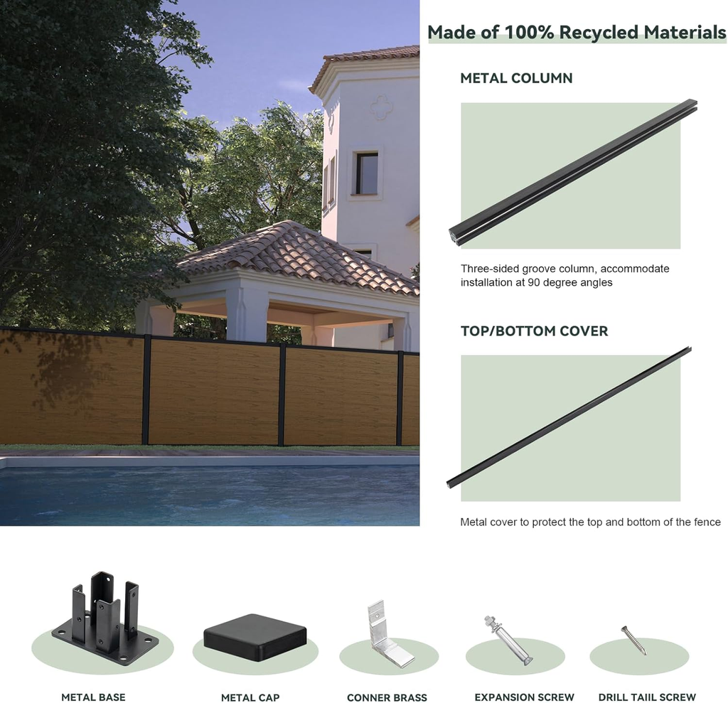 Composite Privacy Fence-Grained Finish(with 6ft ground post)