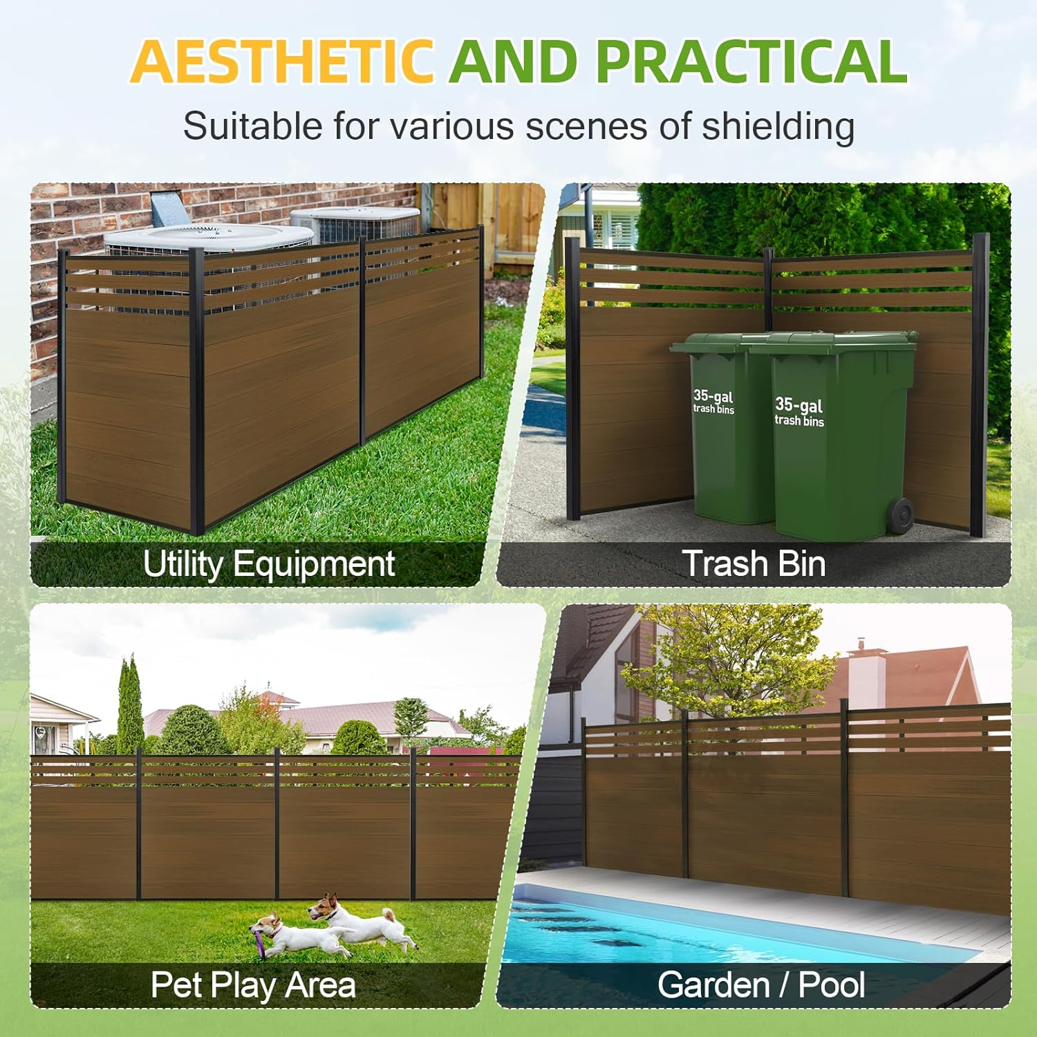 Modern Garden Lattice Top Composite Privacy Fence – Grained Finish with 8ft Inground Post