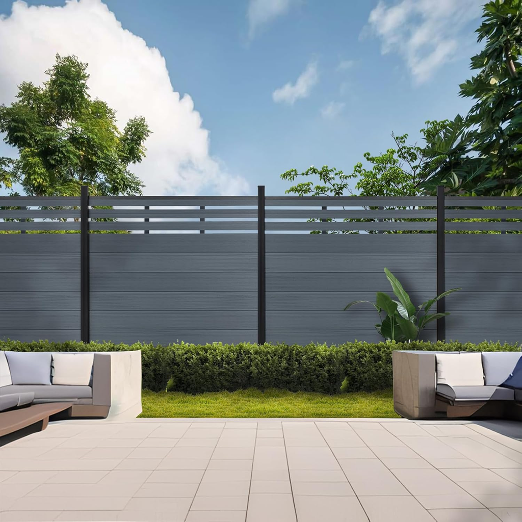 Modern Garden Lattice Top Composite Privacy Fence – Grained Finish with 6ft Ground Post