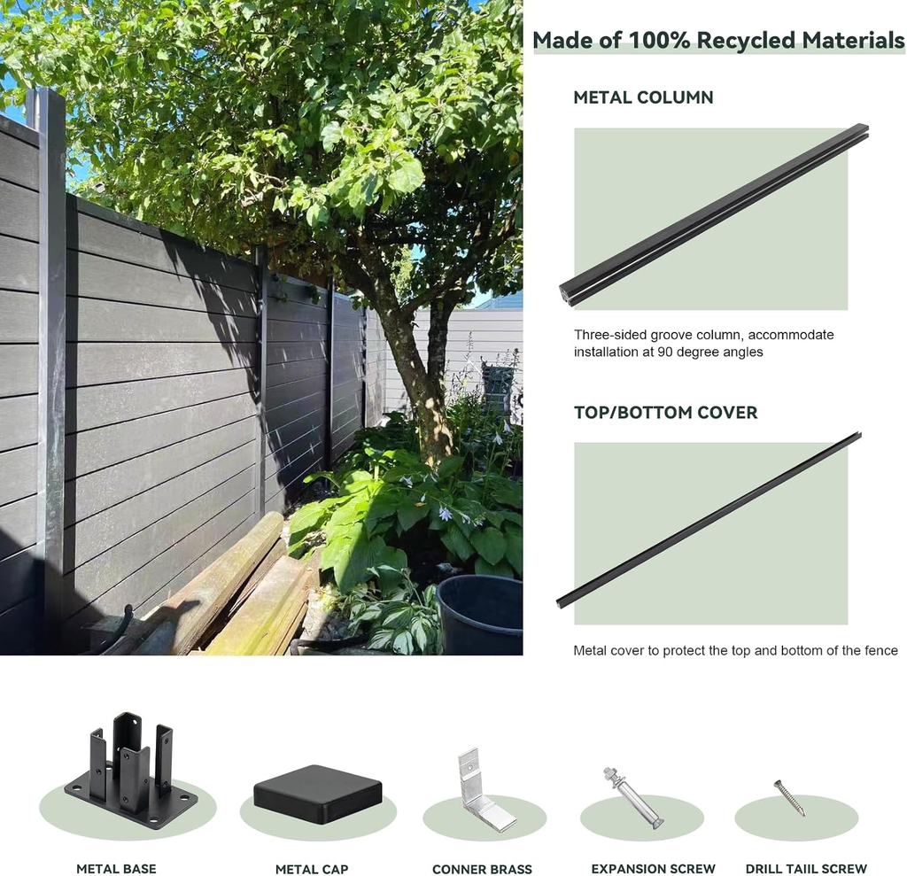 Composite Privacy Fence-Grained Finish(with 6ft ground post)