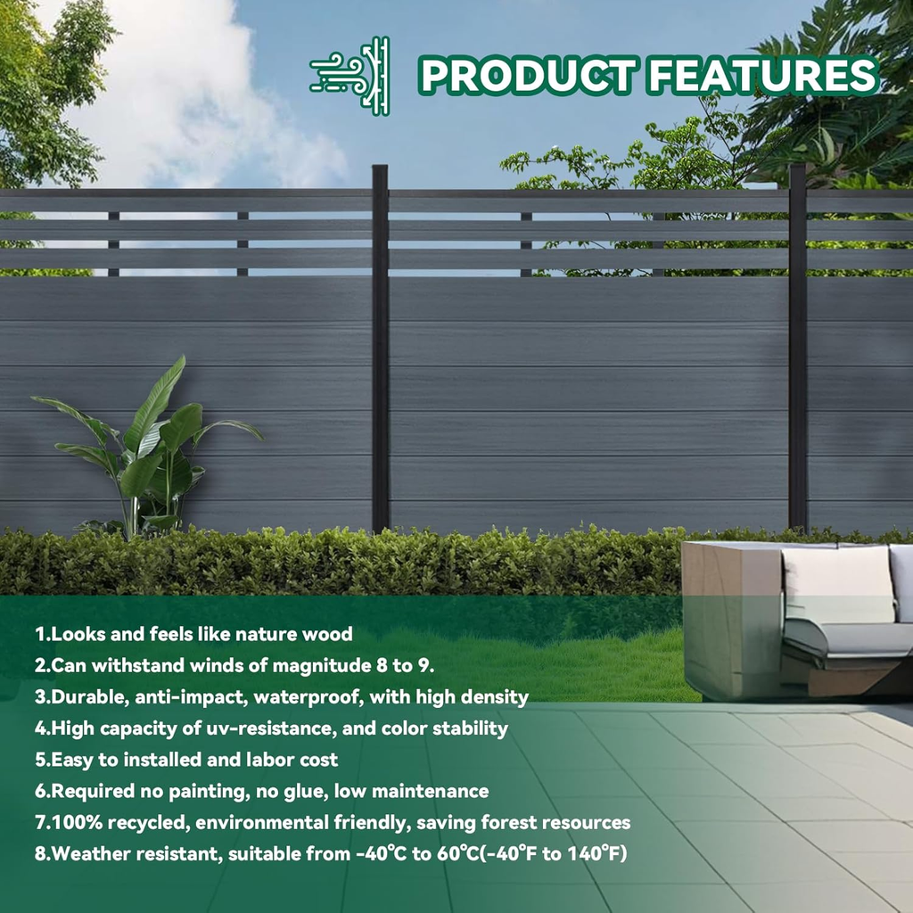 Modern Garden Lattice Top Composite Privacy Fence – Grained Finish with 8ft Inground Post