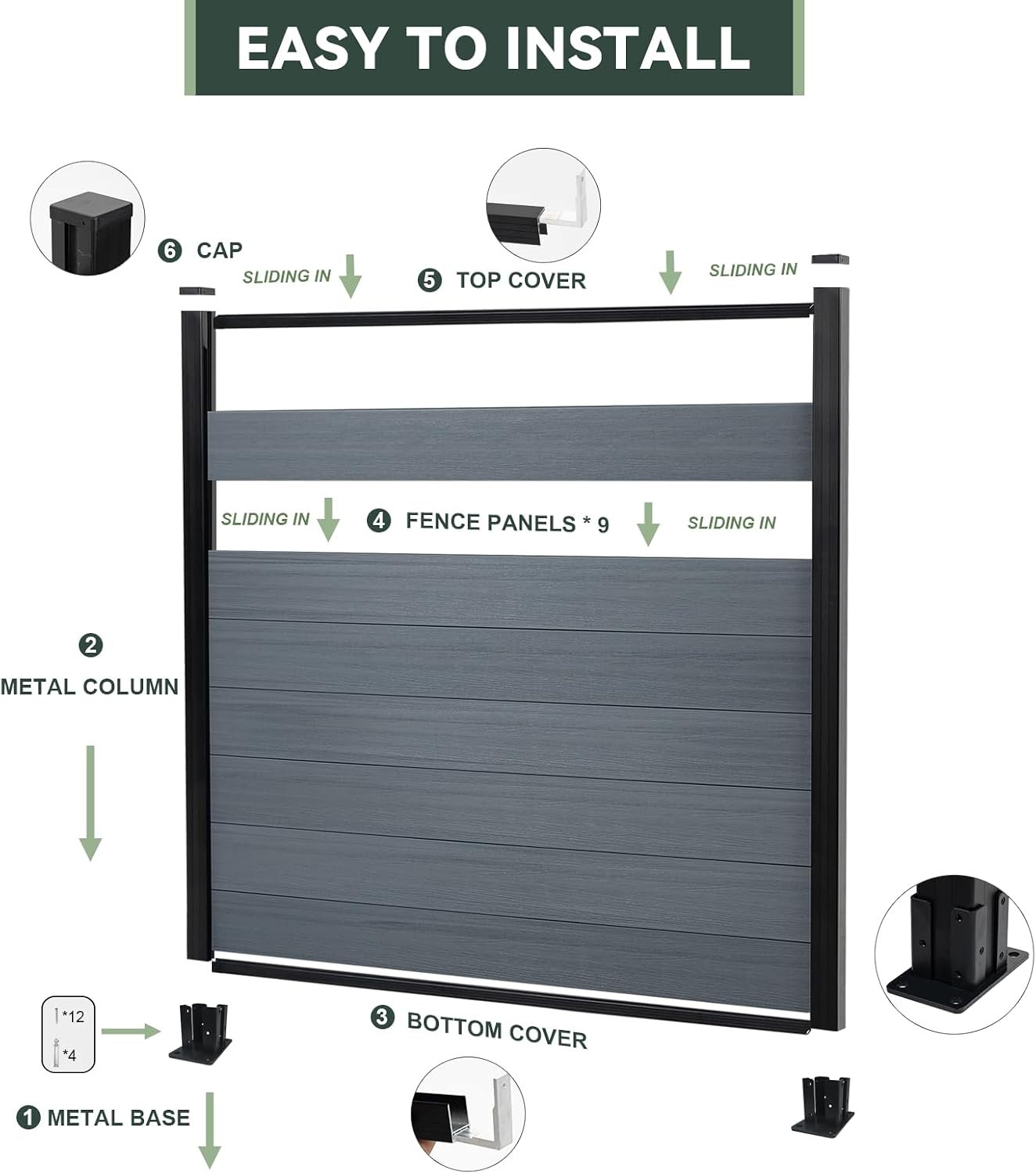 Composite Privacy Fence-Grained Finish(with 6ft ground post)