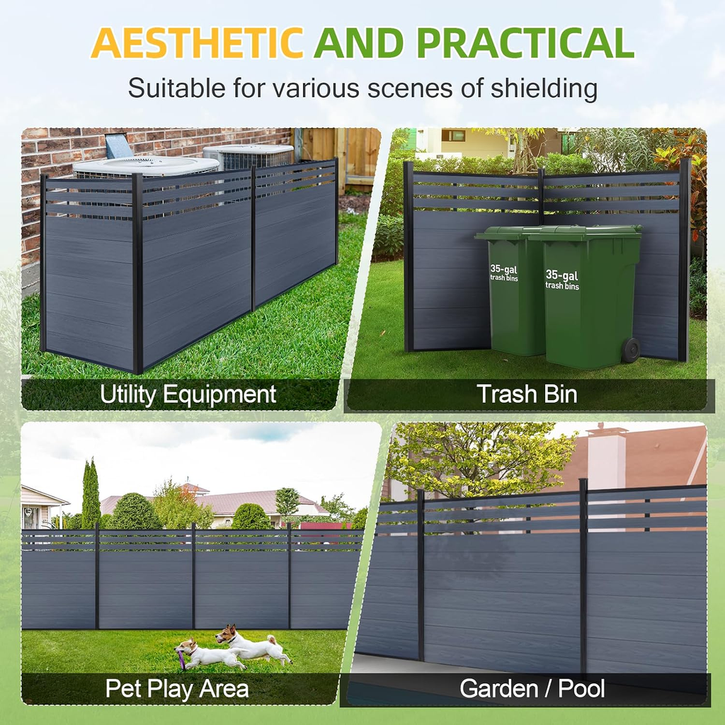 Modern Garden Lattice Top Composite Privacy Fence – Grained Finish with 8ft Inground Post