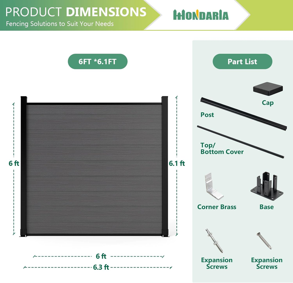 Composite Privacy Fence-Grained Finish(with 6ft ground post)