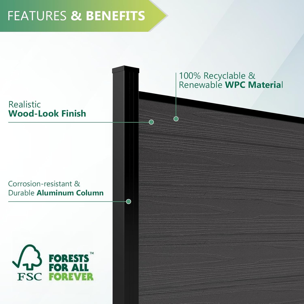 Composite Privacy Fence-Grained Finish(with 6ft ground post)