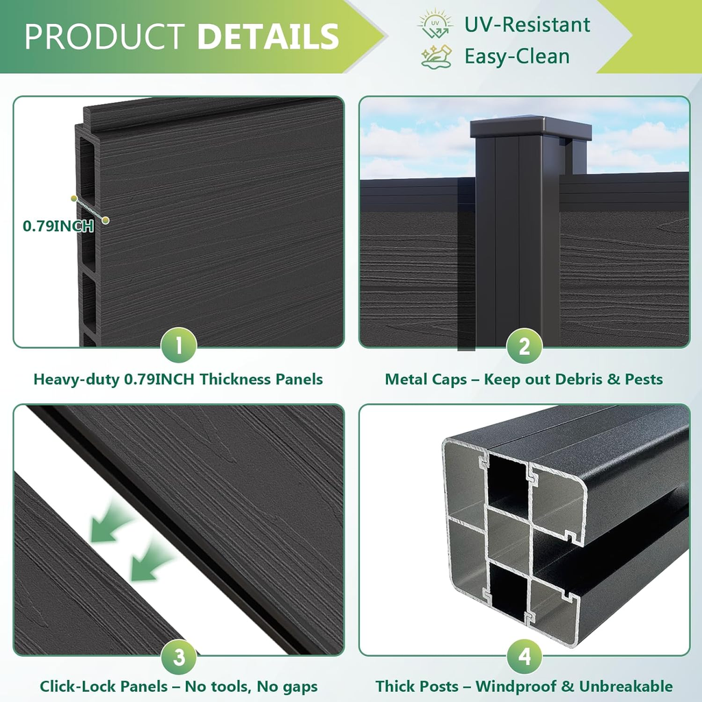 Composite Privacy Fence-Grained Finish(with 6ft ground post)