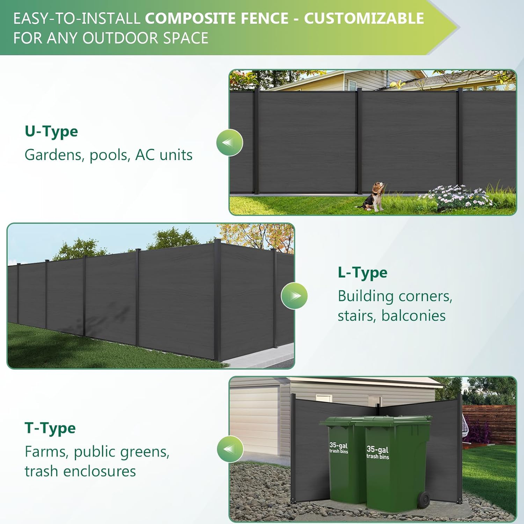 Composite Privacy Fence-Grained Finish(with 6ft ground post)
