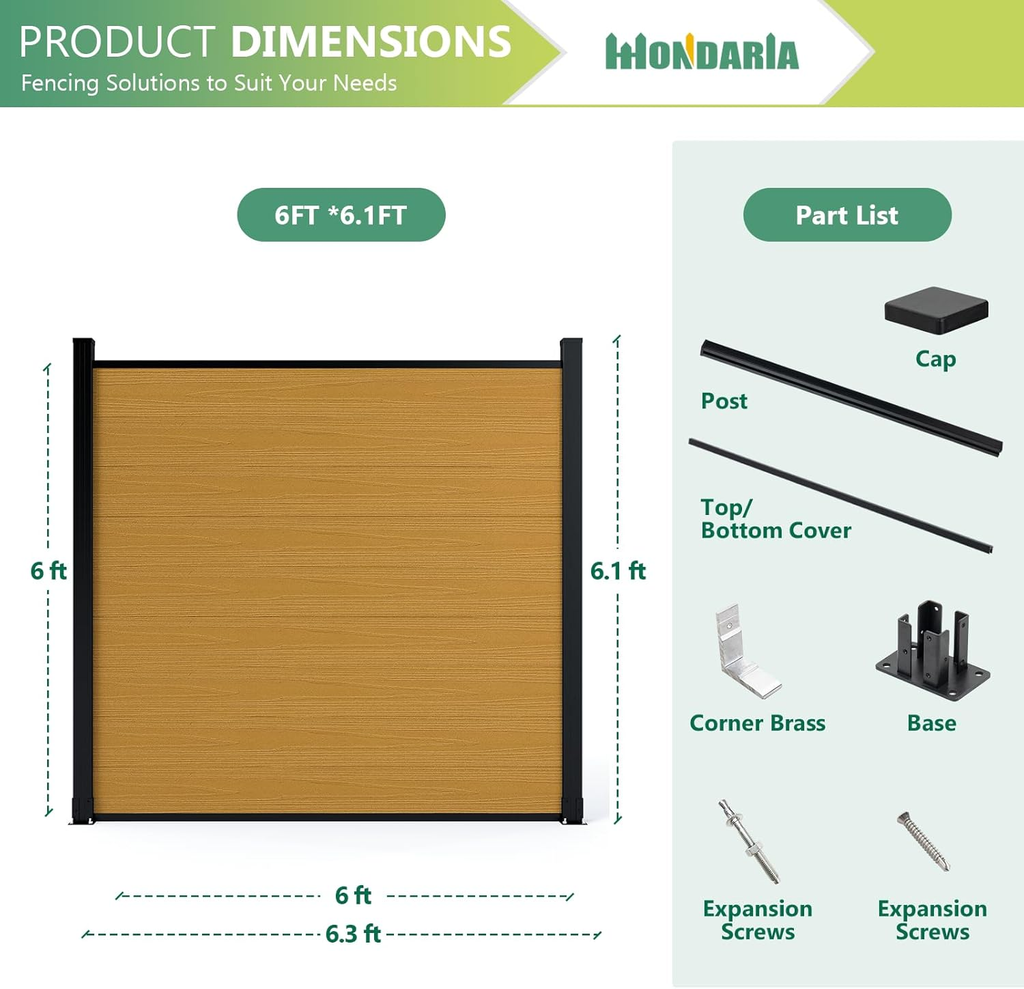 Composite Privacy Fence-Grained Finish(with 6ft ground post)