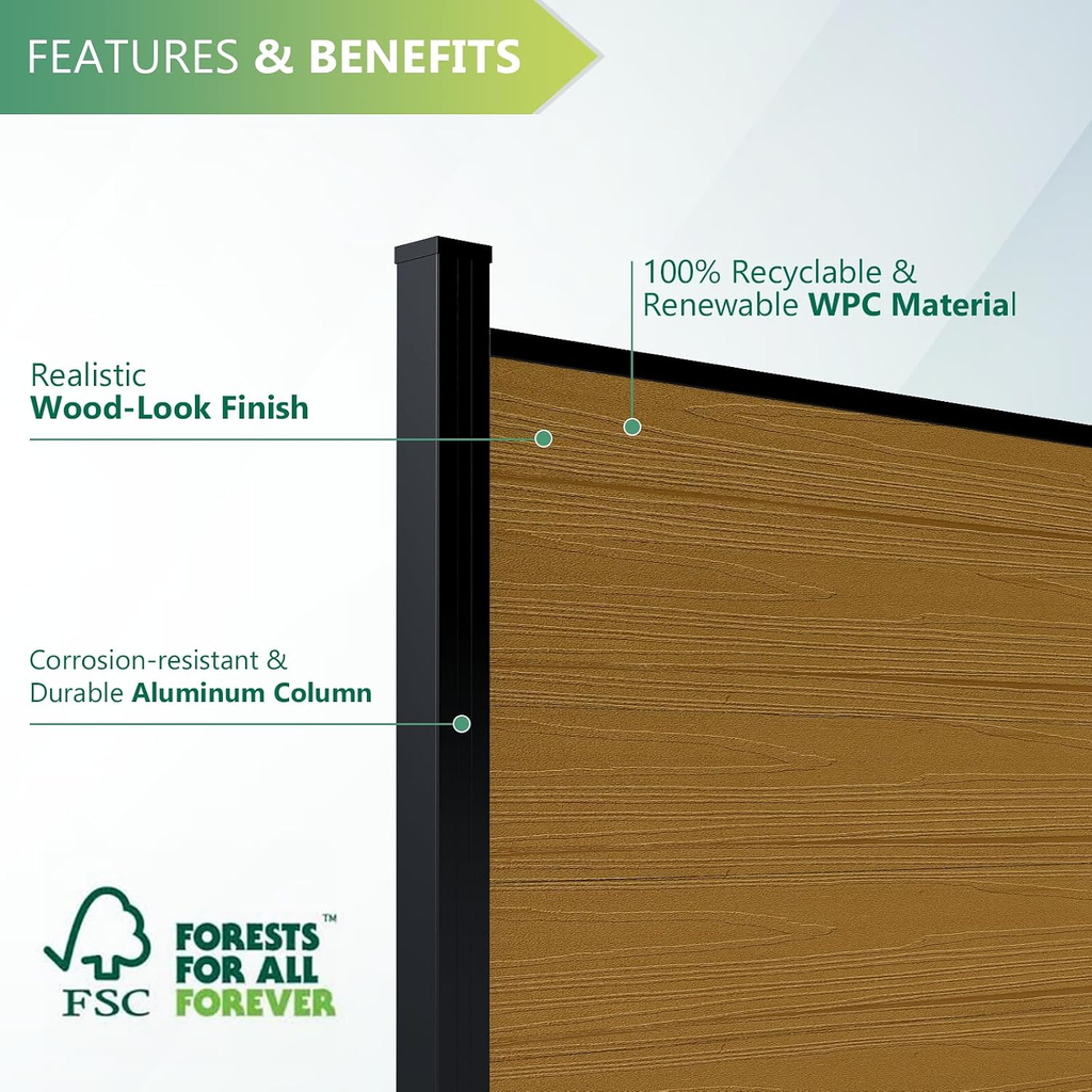 Composite Privacy Fence-Grained Finish(with 6ft ground post)