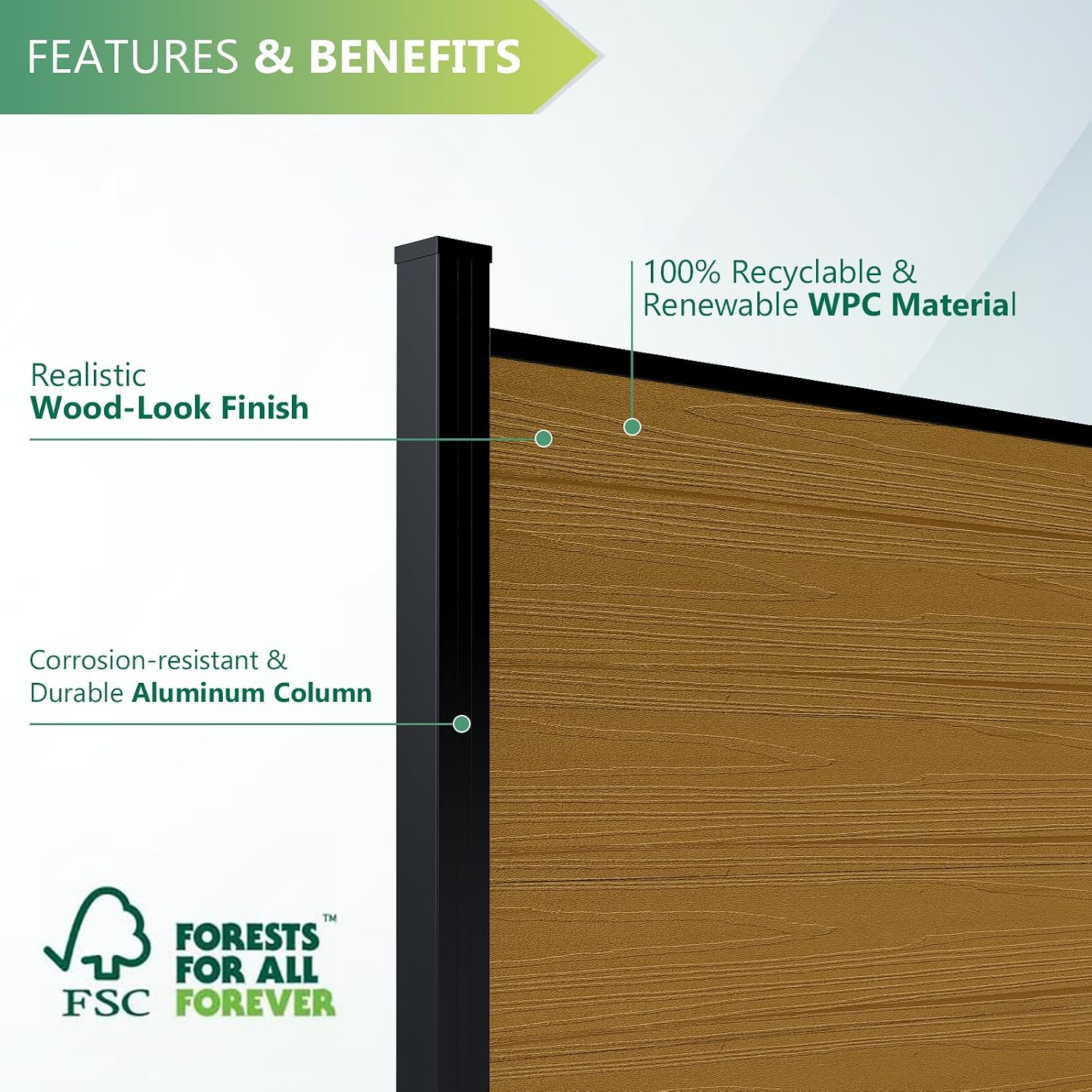 Composite Privacy Fence-Grained Finish(with 6ft ground post)