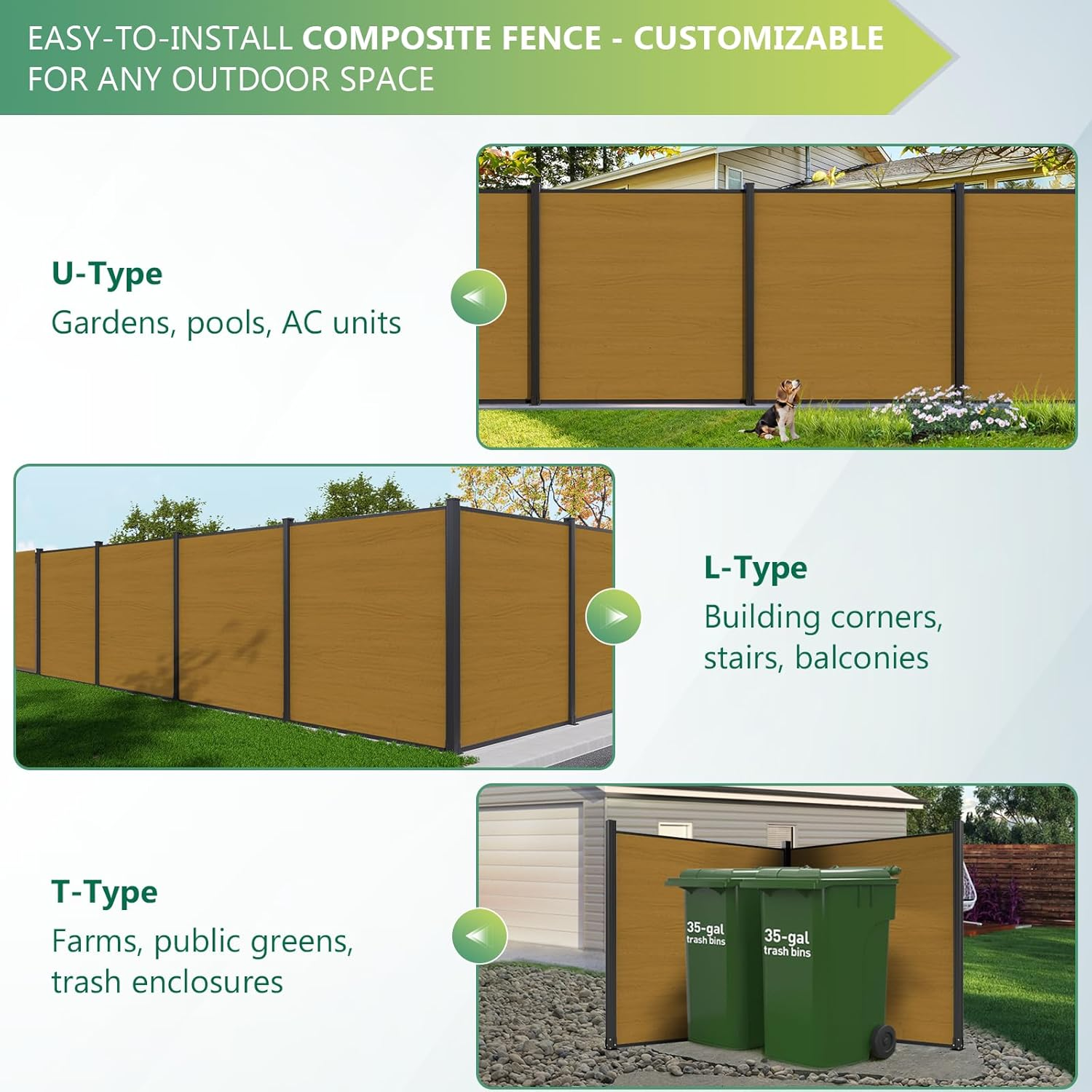 Composite Privacy Fence-Grained Finish(with 6ft ground post)